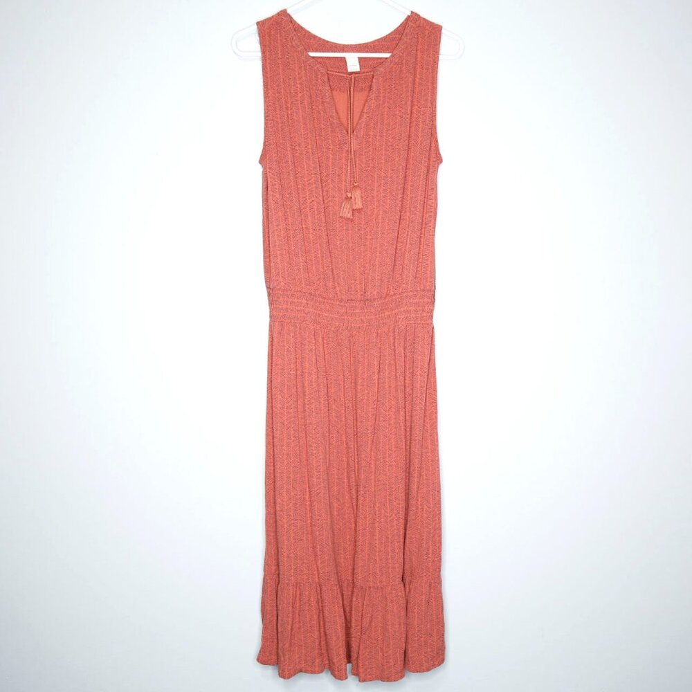 prAna Sentinel Red Sleeveless Drop-Waist Split Neck Maxi Dress - S. 100% Tencel